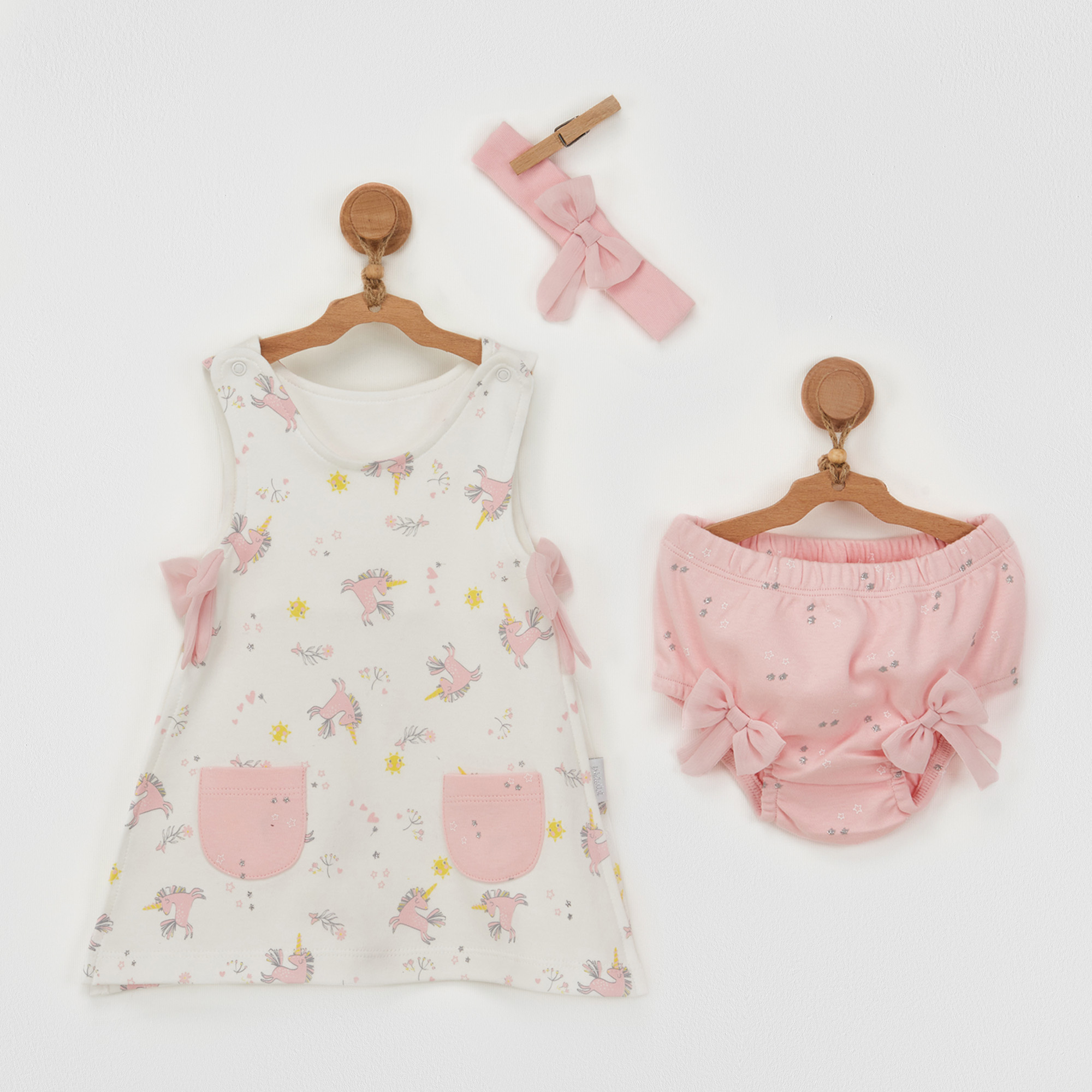 Bebek Elbise Takim Dress Underpant Band Set Unicorn