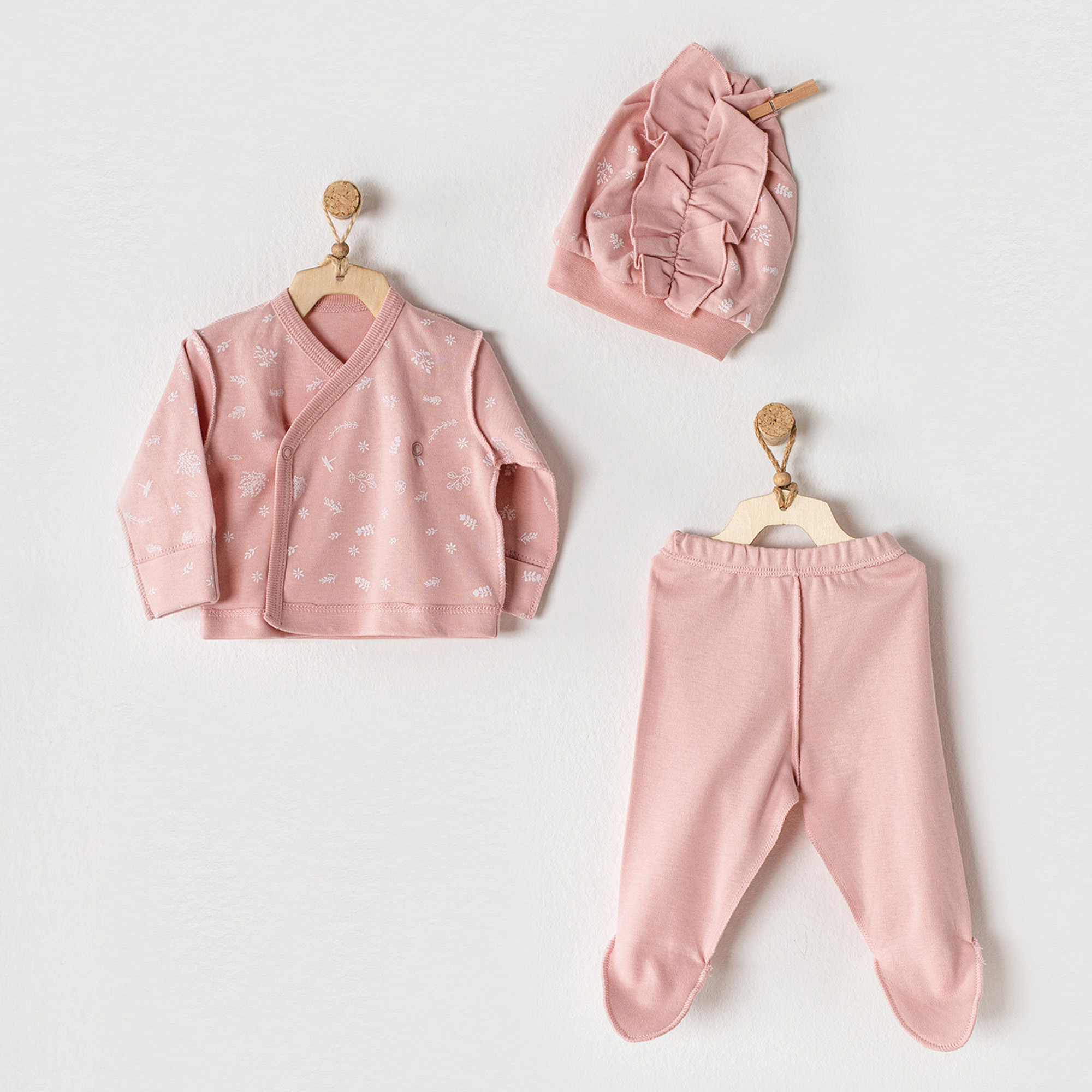 Premature Zibin Takim 3 Pcs Side Snap Set %100 Organic Cotton Gots Floral