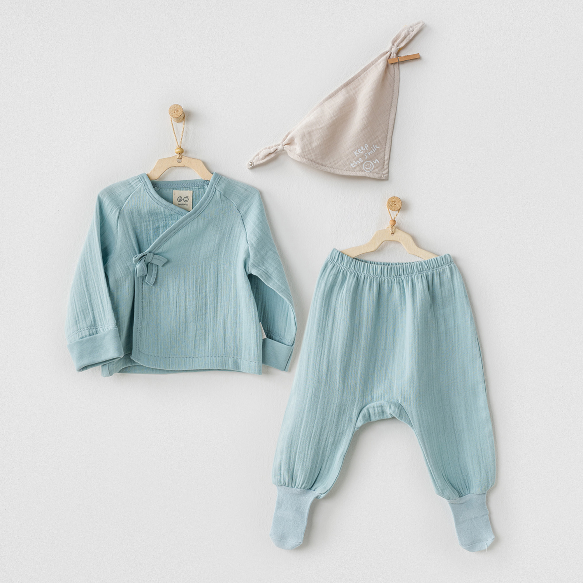 Bebek Zibin Takim 3 Pcs Side Snap Set Baby Home Muslin