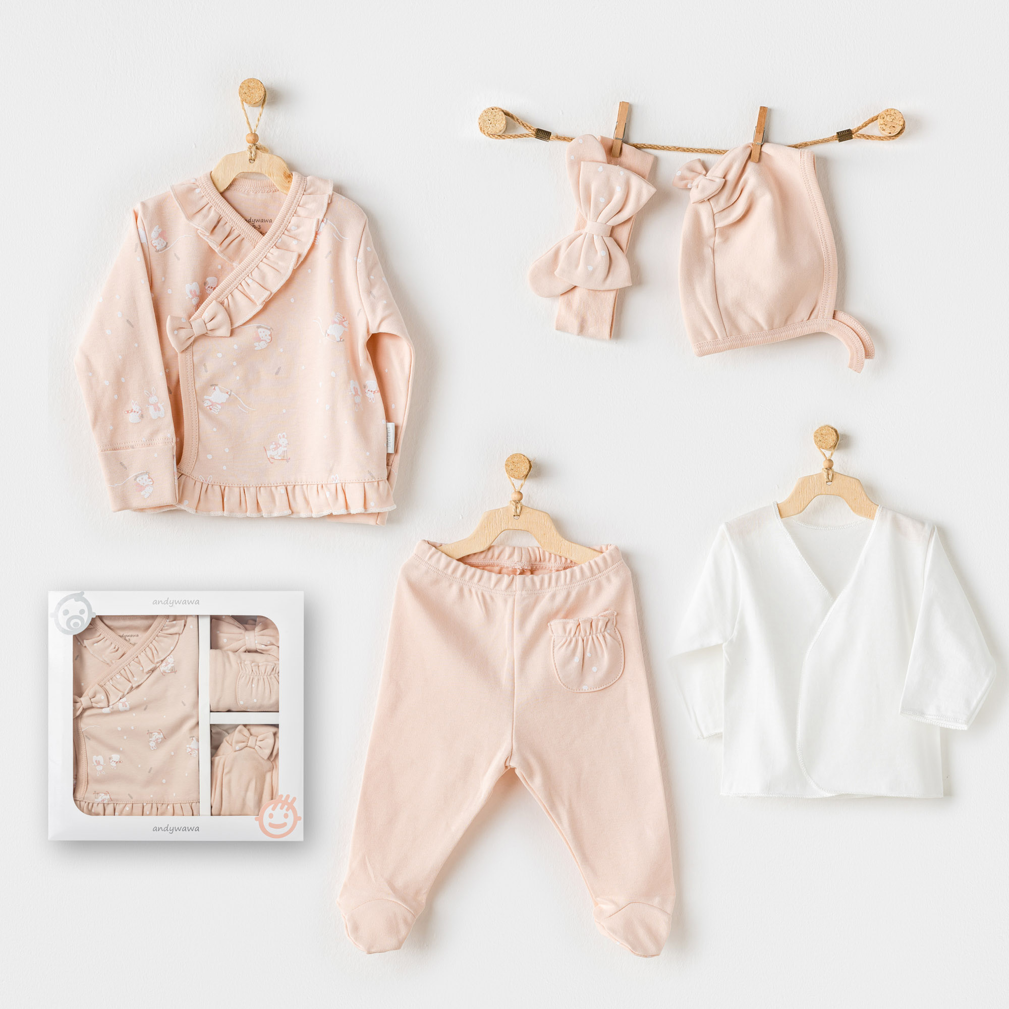 Bebek Hastane Çikişi 5 Pcs Newborn Set Cute Bunnies Be Sking