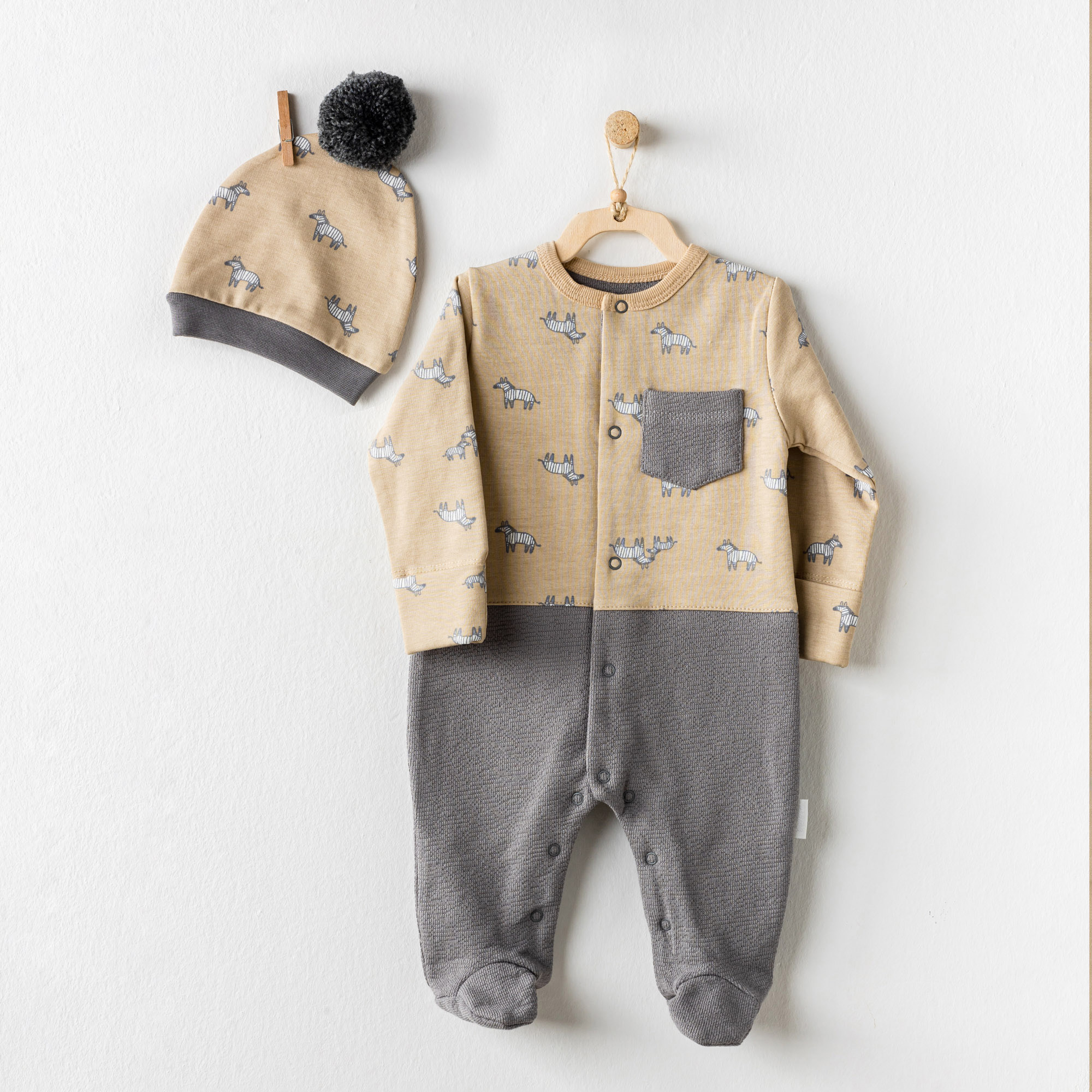 Bebek Tulum Takim Romper Hat Set Little Zebra