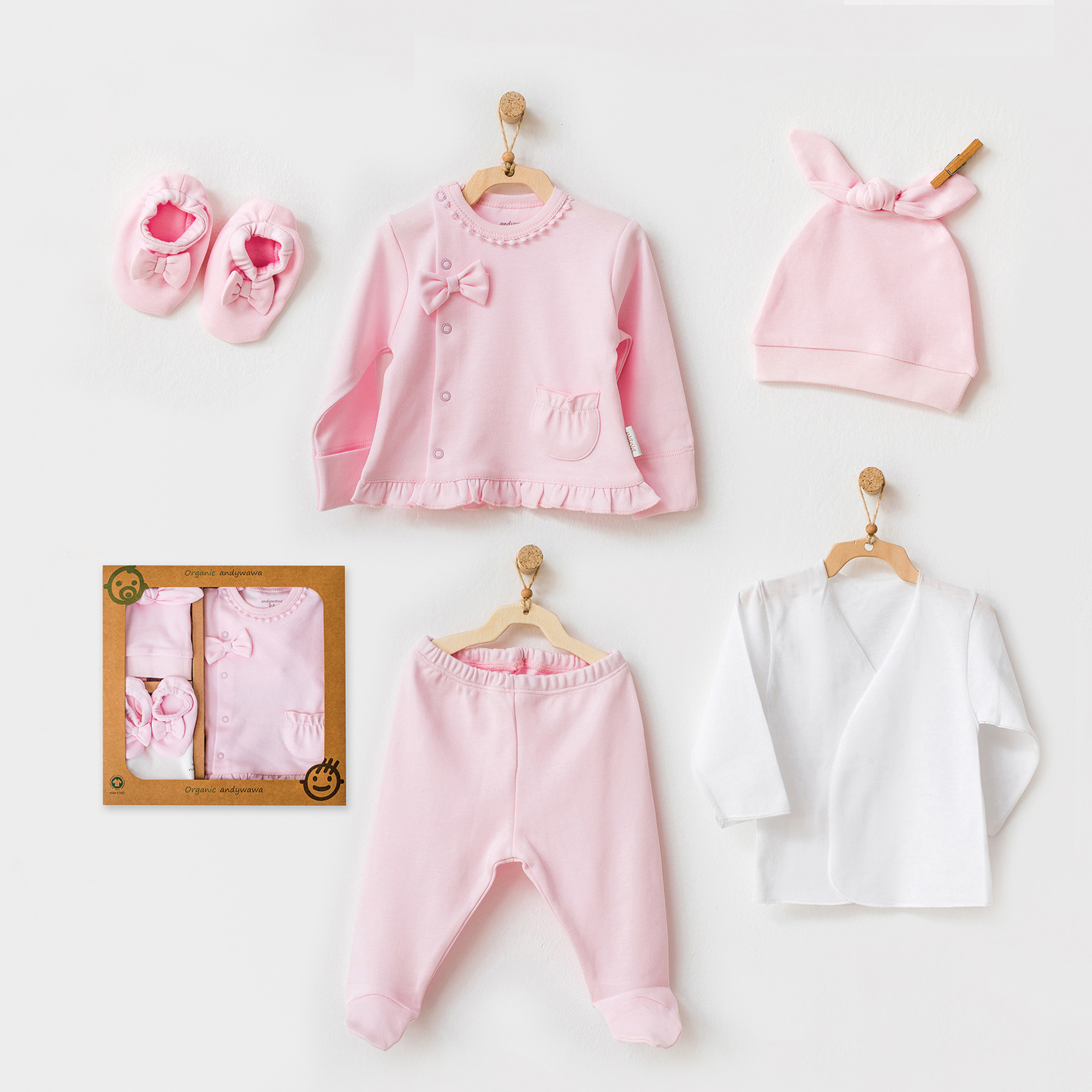 Bebek Hastane Çikişi 5 Pcs Newborn Set %100 Organic Cotton Gots Natura Wawa Organic
