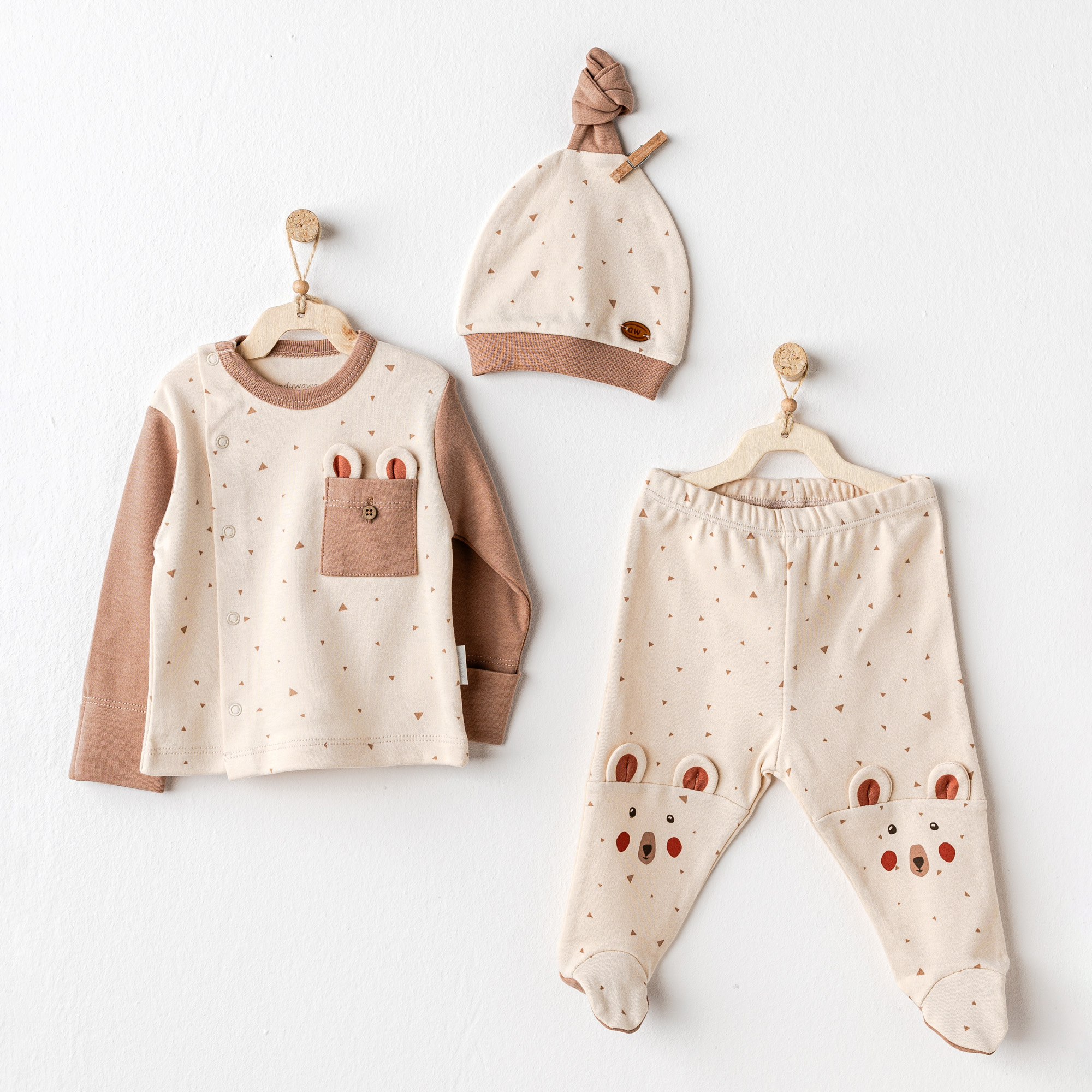 Bebek Zibin Takim 3 Pcs Side Snap Set Adventurous Bear