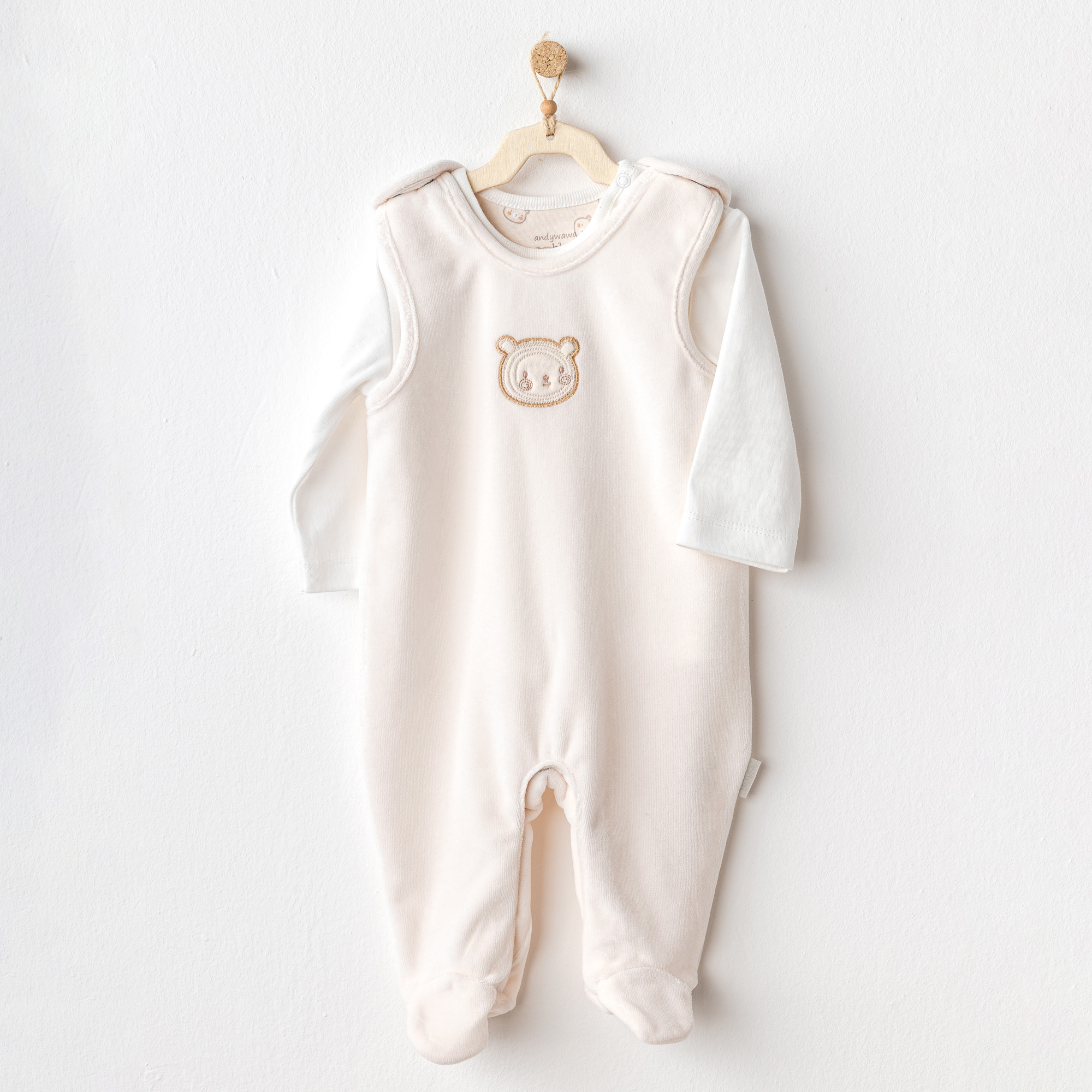Bebek Tulum Takim Romper Set Velvet Bear Time