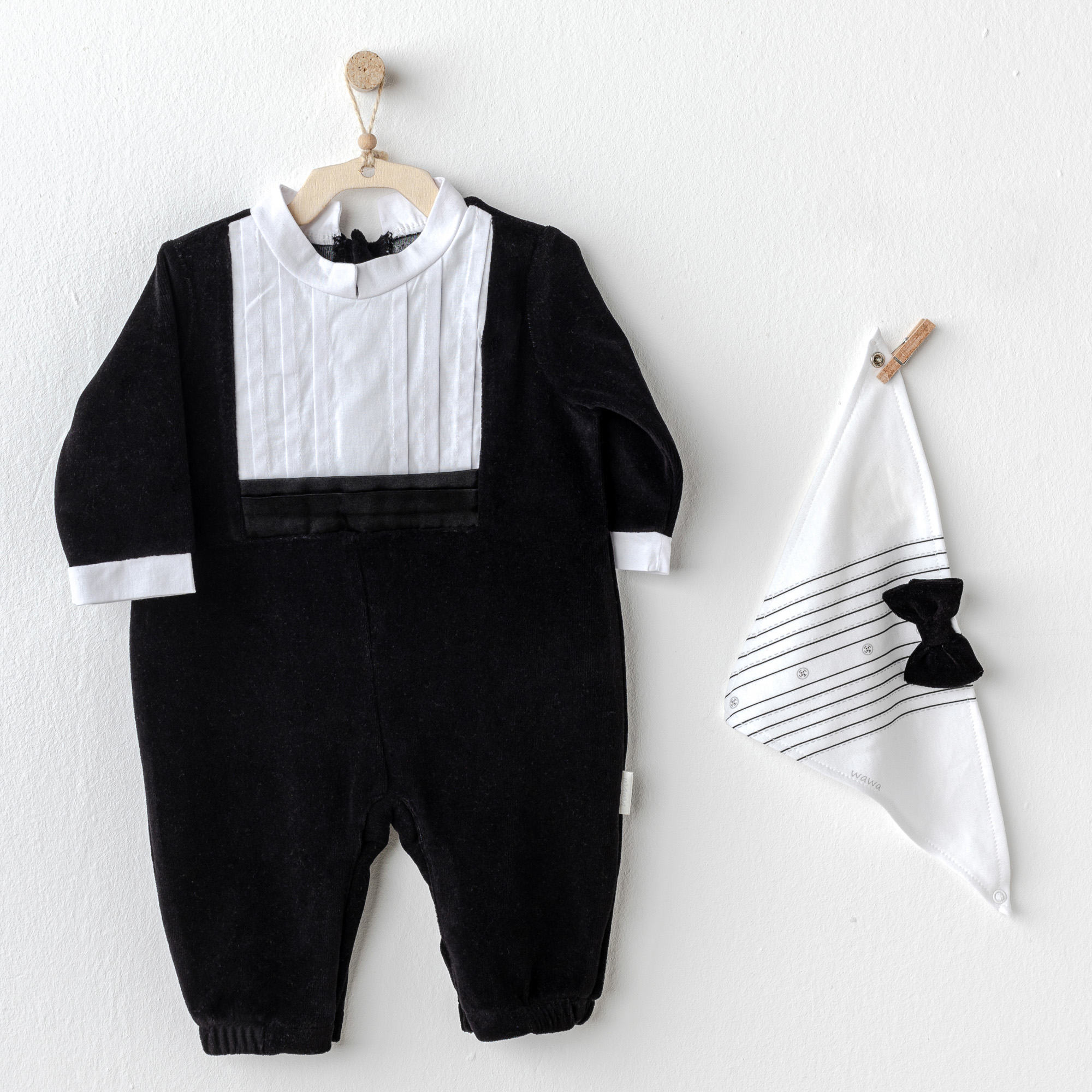 Bebek Tulum Takim Romper Bibs Set Velvet Happy Newyear