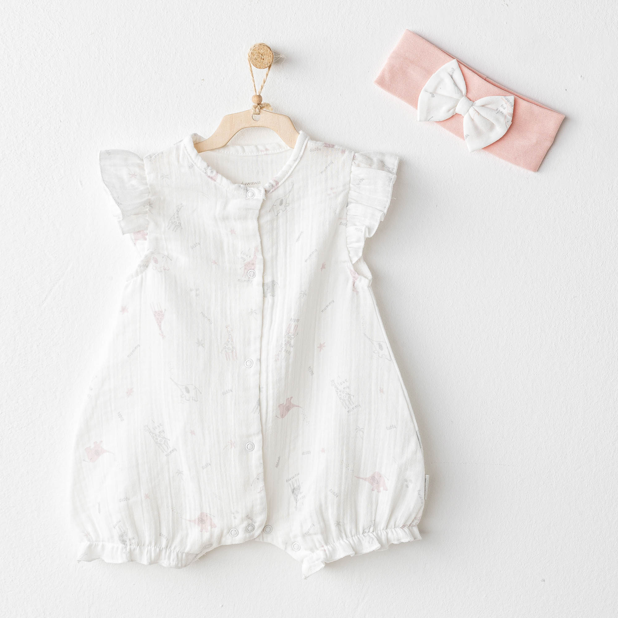 Bebek Tulum Takim Romper Band Set Love Family Muslin