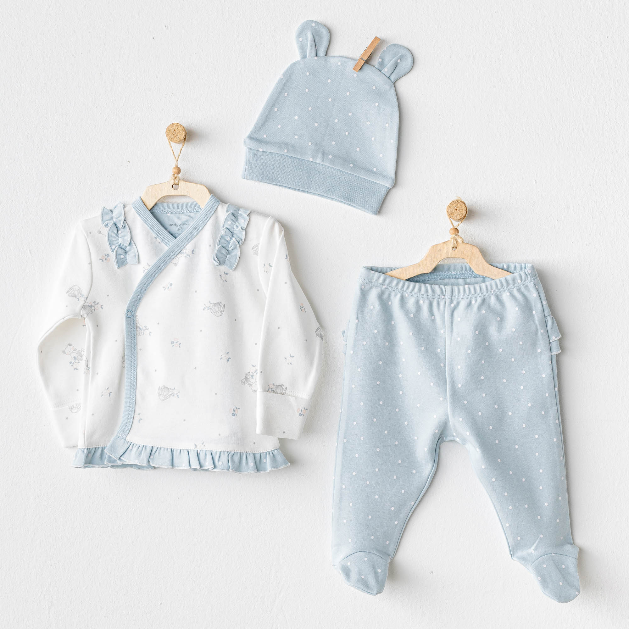 Bebek Zibin Set 3 Pcs Side Snap Set Cuddly Bunny Bear