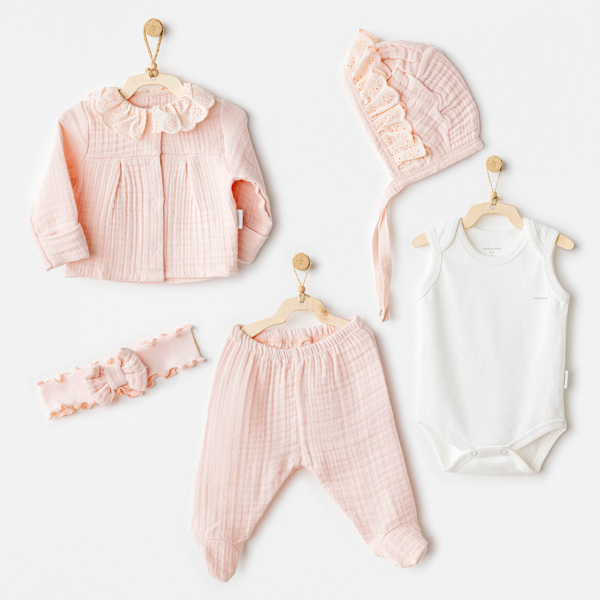 Bebek Hastane Çikişi 5 Pcs Newborn Set Natural Gift Muslin