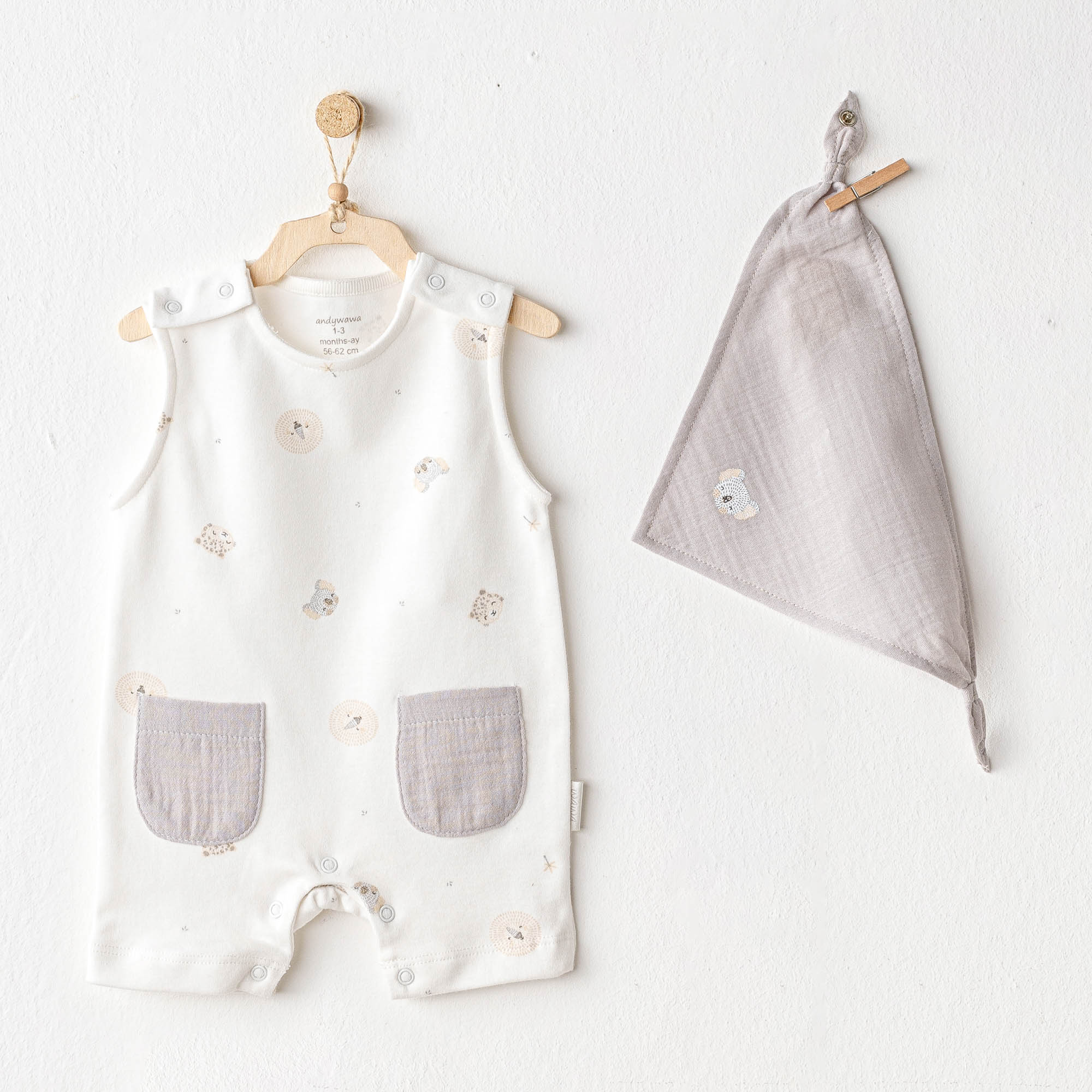 Bebek Tulum Takim Romper Bibs Set Happy Animals