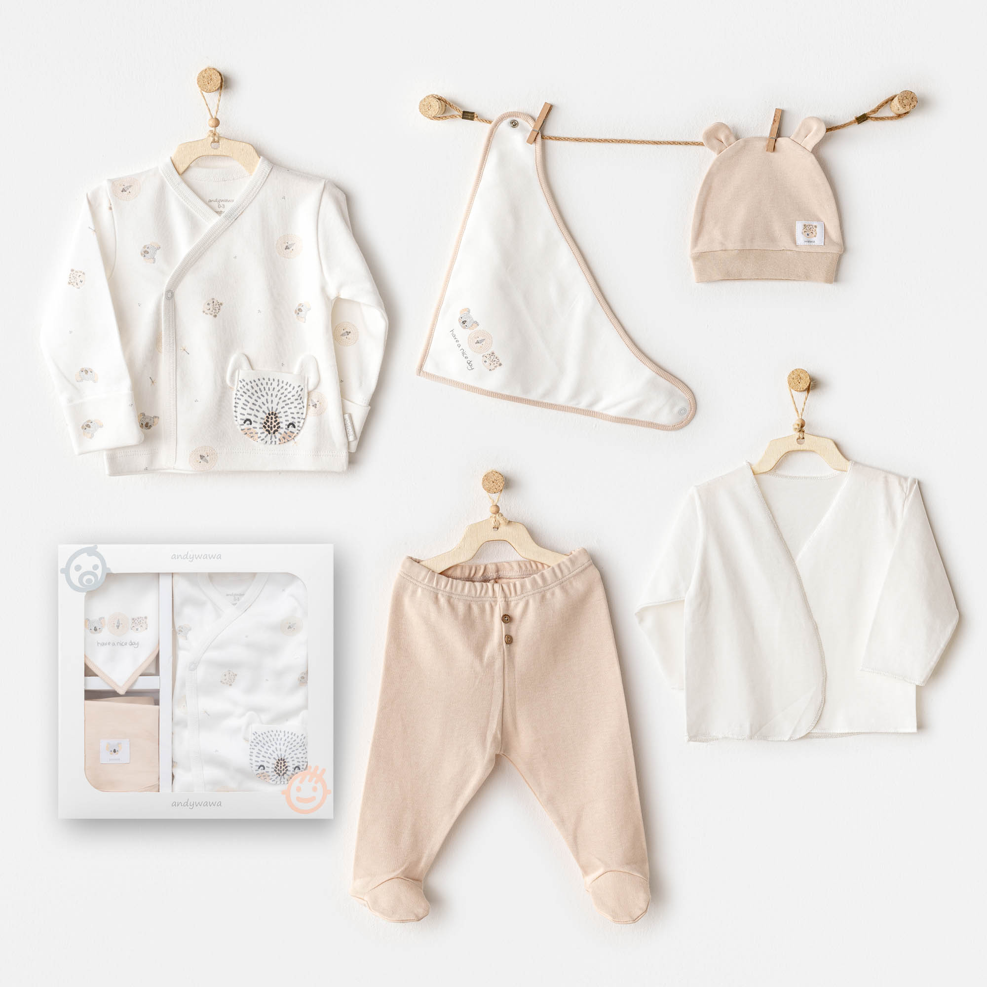 Bebek Hastane Çikişi 5 Pcs Newborn Set Happy Animals