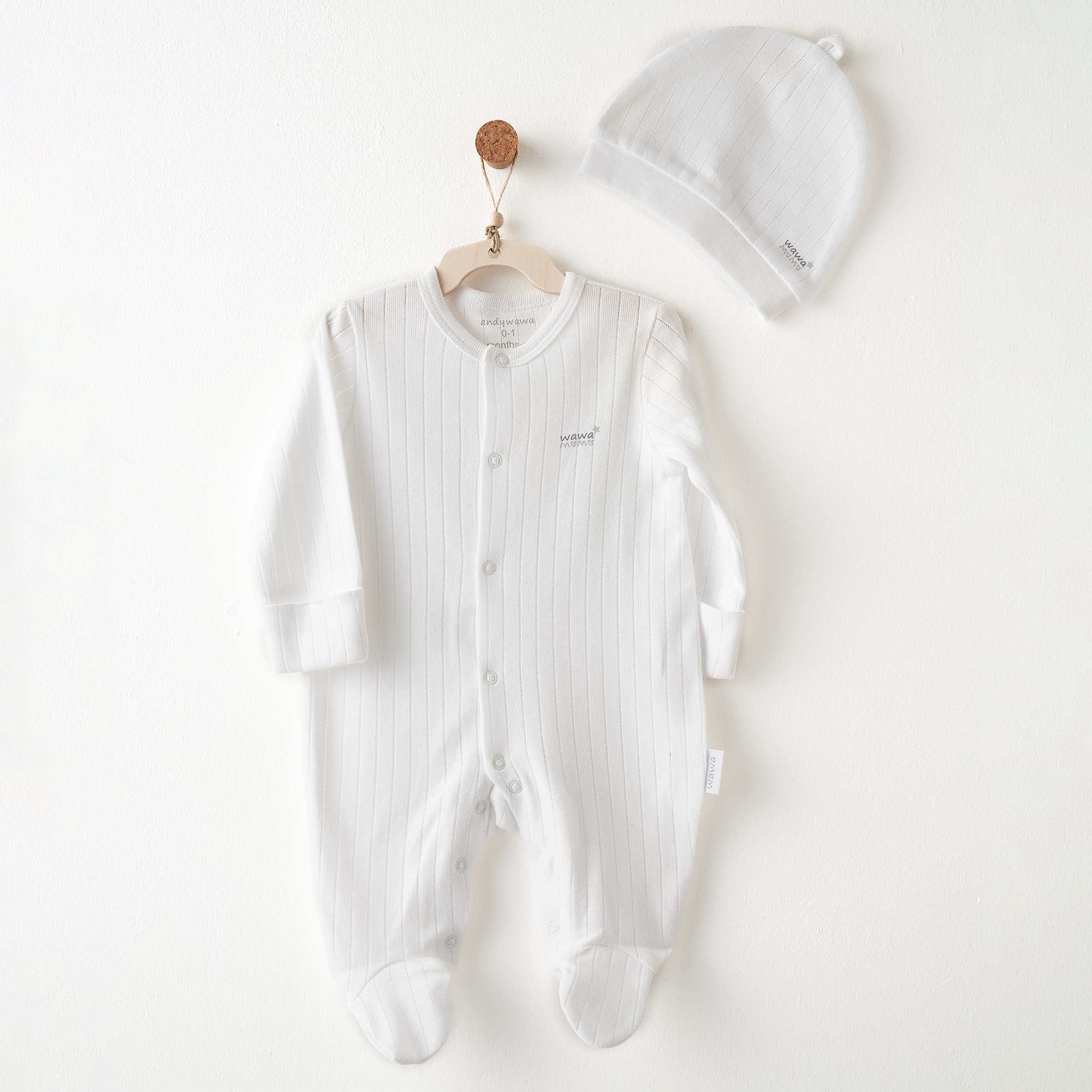 Bebek Tulum Takim Romper Hat Set Jacquard Hello Elephant