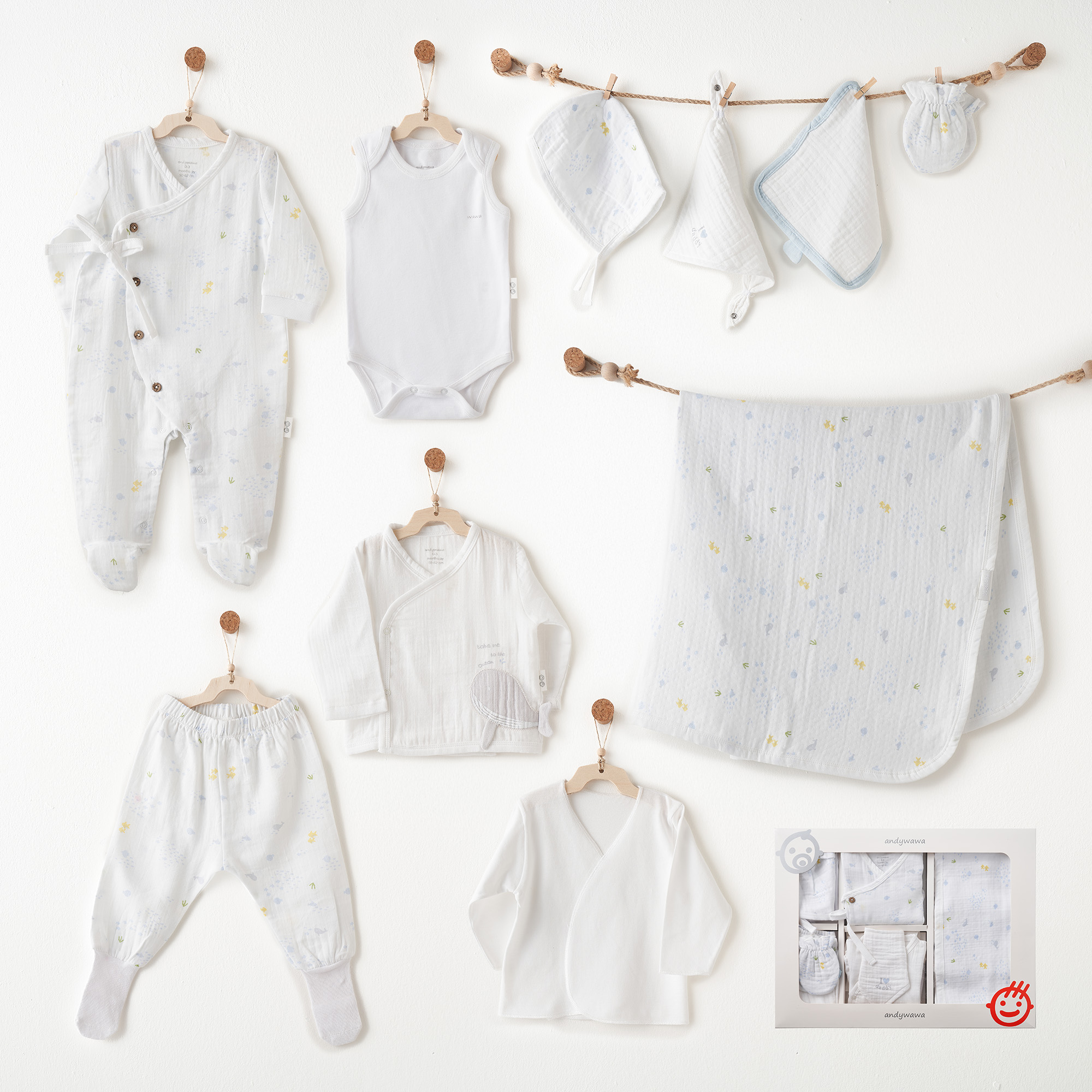 Bebek Hastane Çıkışı 10 Pcs Newborn Set Muslın Sea Lıfe