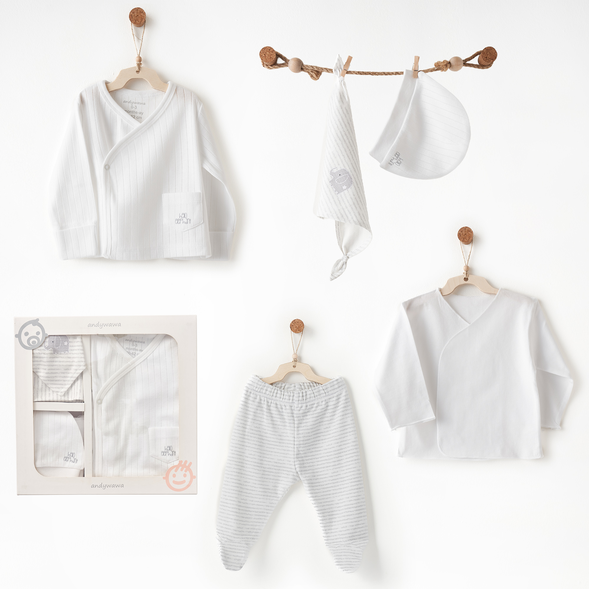 Bebek Hastane Çıkışı 5 Pcs Newborn Set Hello Elephant