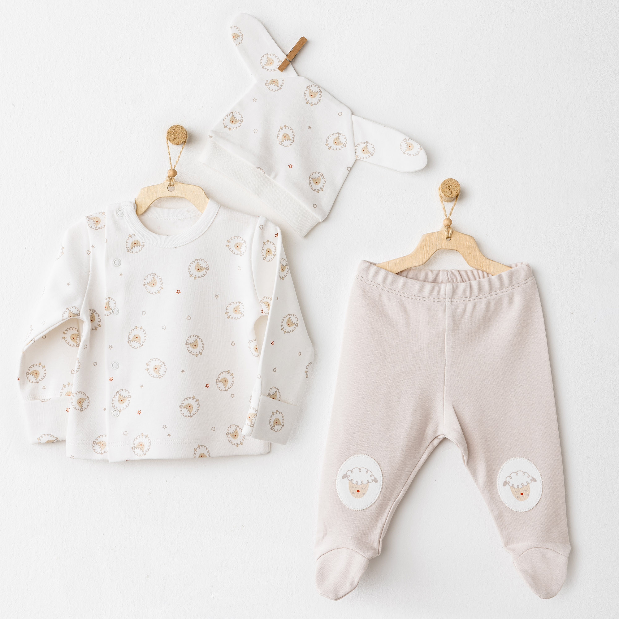 Bebek Zibin Takim 3 Pcs Side Snap Set Tinny S Sheeps