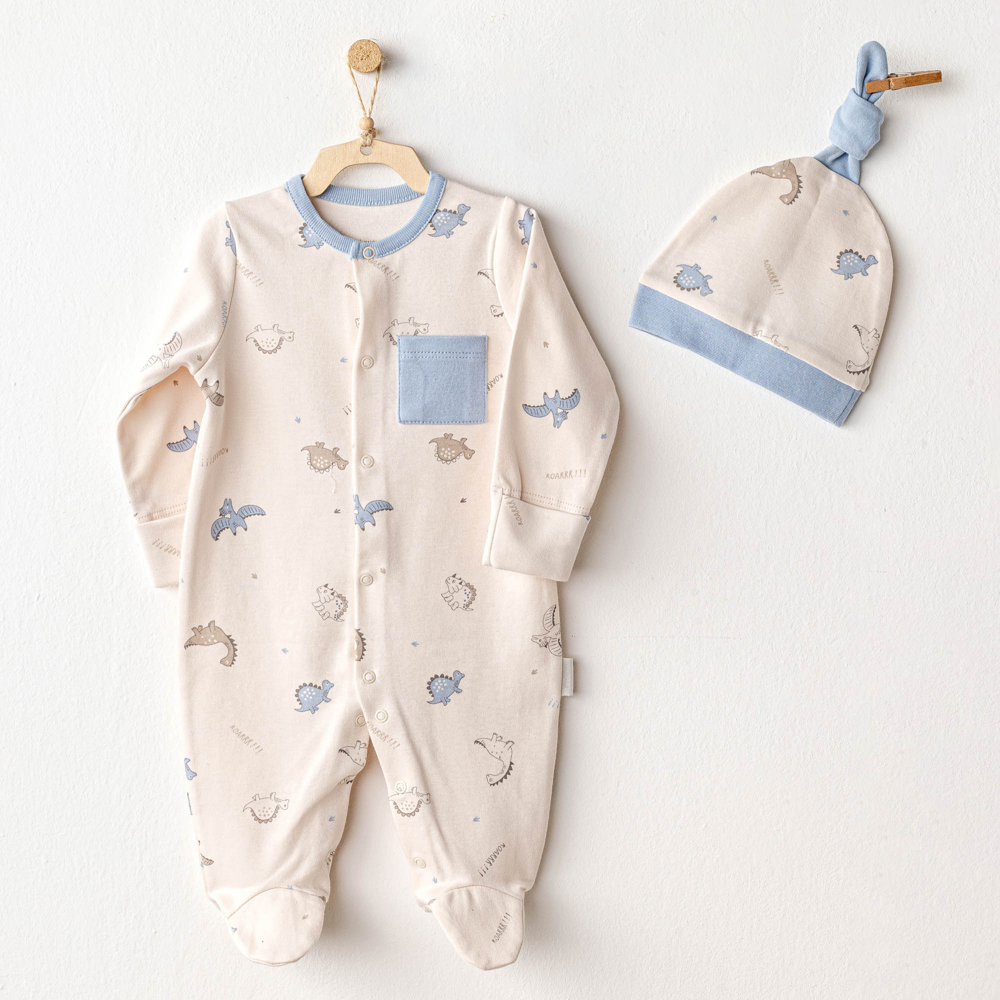 Bebek Tulum Takim Romper Hat Set Dino