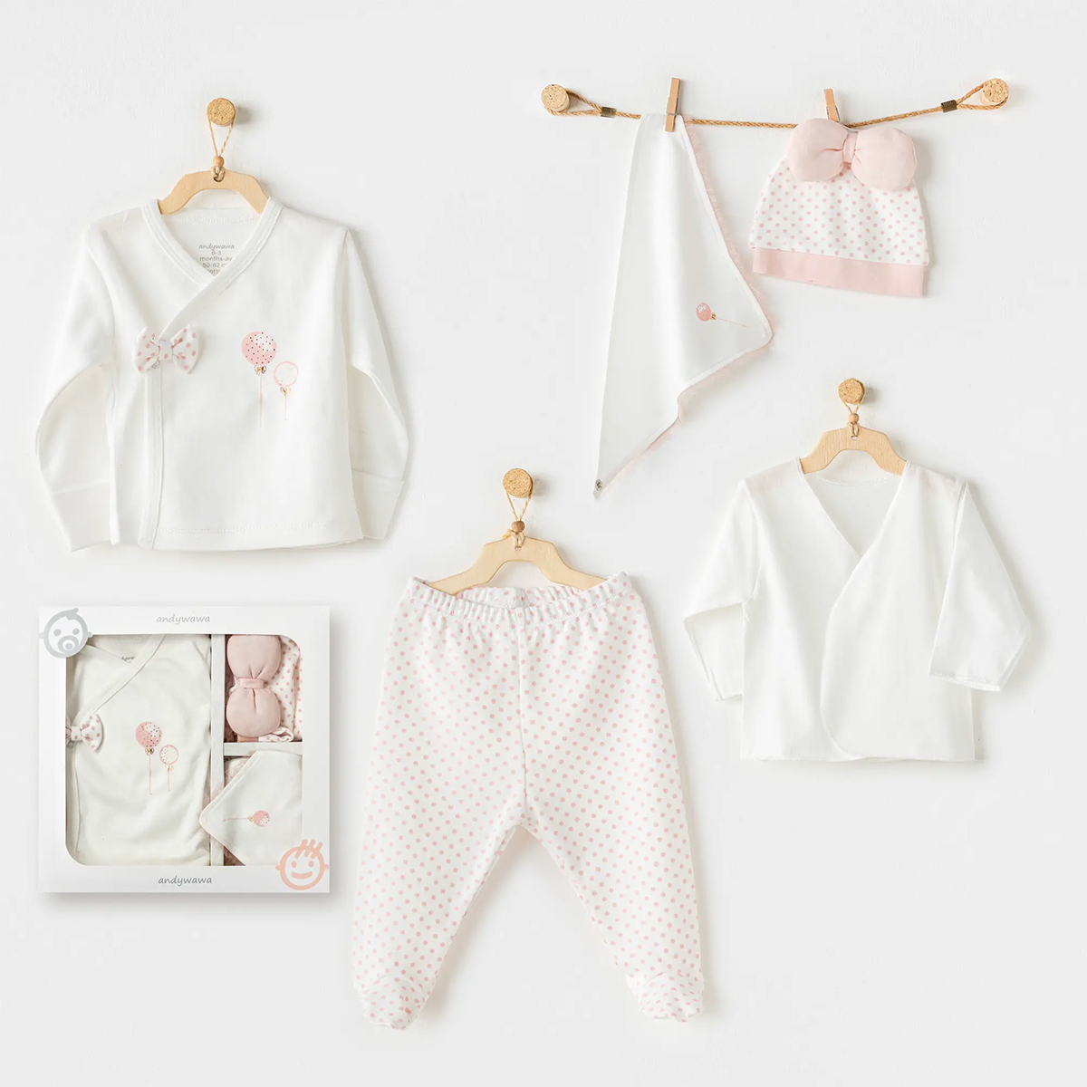 Bebek Hastane Çikişi 5 Pcs Newborn Set Pink Baloons